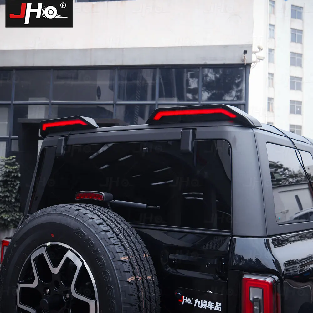 JHO Car Rear Top Spoiler Roof Lip With Lights Strip Kit for Ford Bronco 2022 2023 2024 Exterior Decorate Accessories Black 2pcs