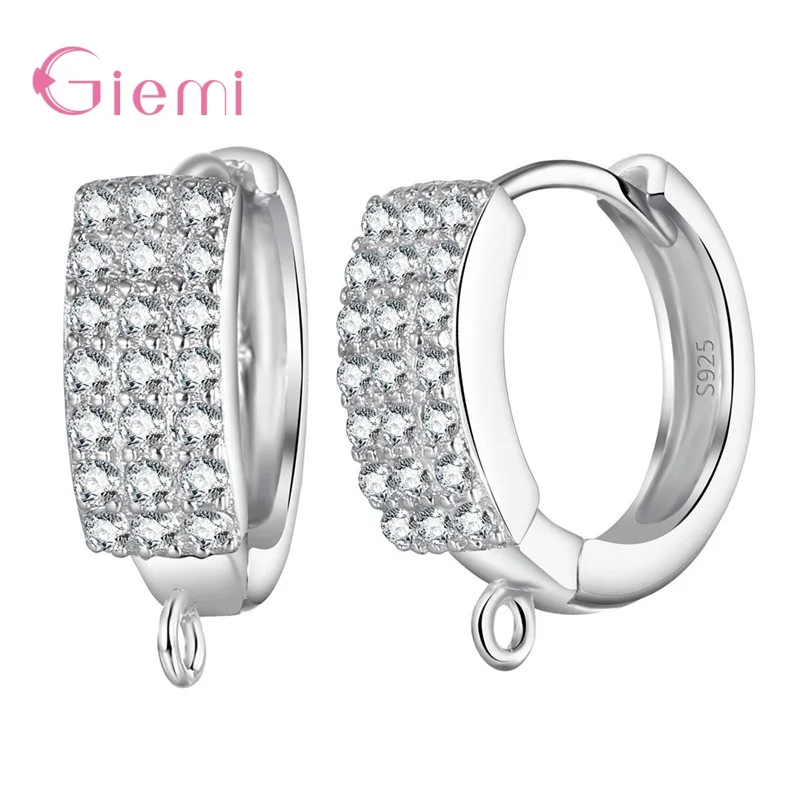 Delicate 925 Sterling Silver Cubic Zirconia Earrings Hoop Hook for Jewelry Making Brincos Finding Accessories