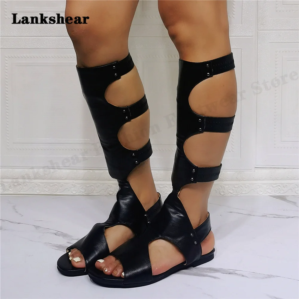 

Summer Flat Sandals Boots Open Toe Knee High Boots Female Women Shoes Shoes Open Toe Thigh High Boots Sandals for Women 36-47