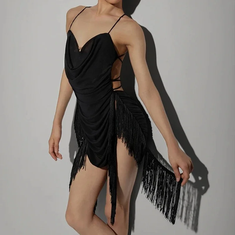 Child New Latin Dance Dress for Girls Black Sexy Backless Irregular Skirt Samba Tango Chacha Performance Costumes 2026 Summer