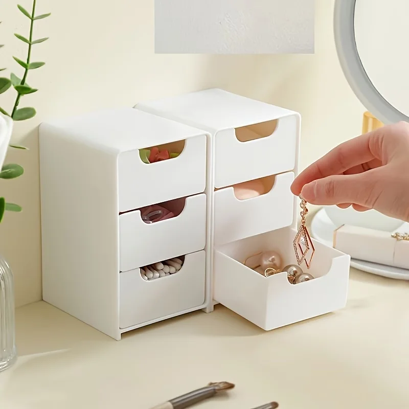 1pc 3-Tier Desk Organizer with Drawers, Plastic Storage Box for Office School Supplies, Multi-Functional Desktop Tray Stationery