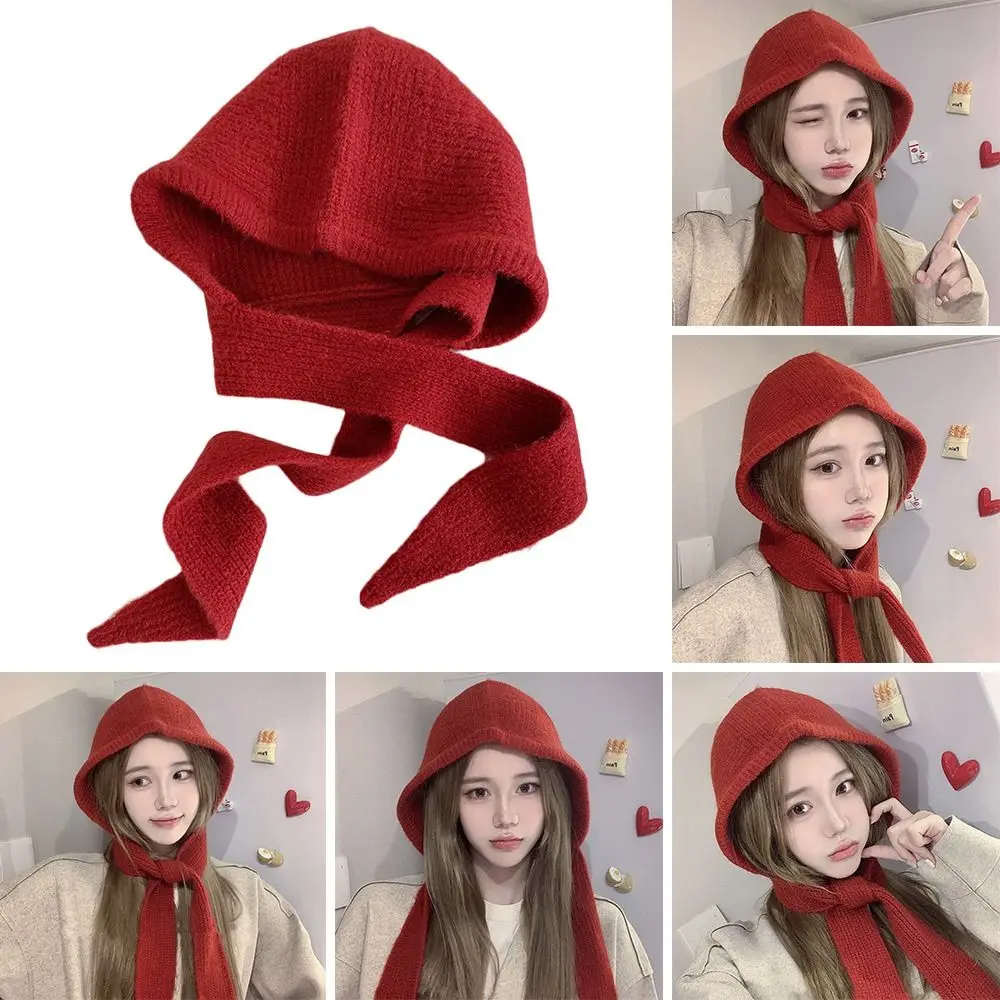 Fashion Warm Winter Hat Cute Thickened Knitted Cap Neckerchief Bomber Hat for Women