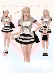 2024 Summer Japanese Sweet Slim 3 Piece Set Women Causal Y2k Cardigan + Kawaii Cute Vest +  Elegant Lace Mini Cake Skirt New