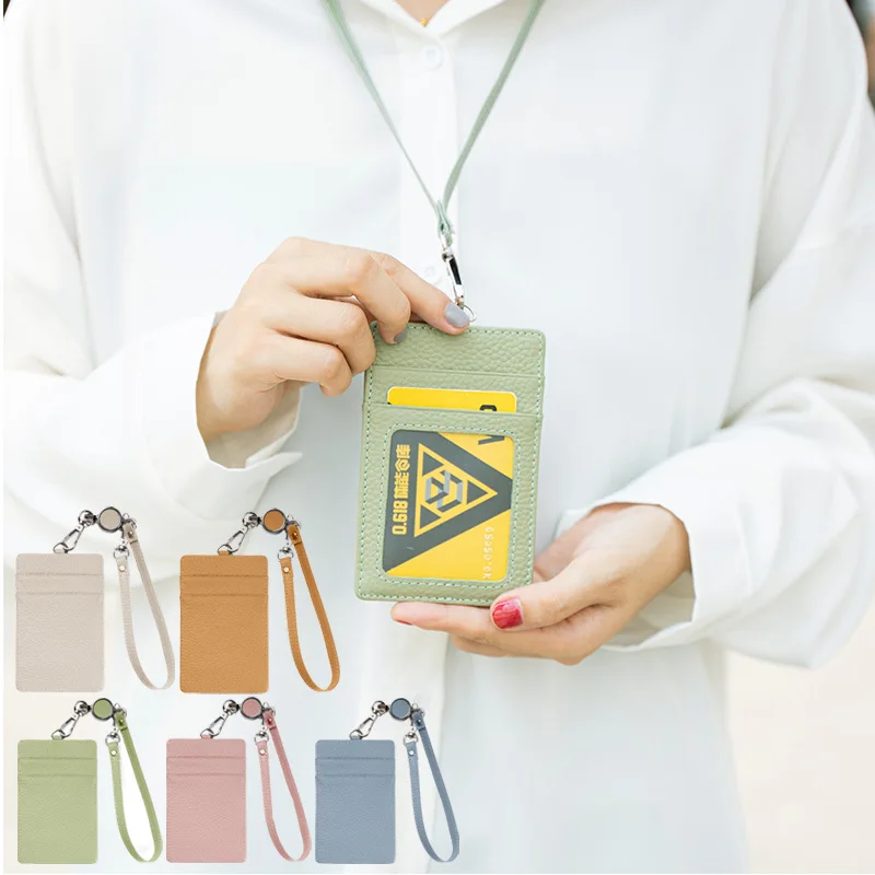 Alirattan 2026 New ID Card Bag Card Sleeve Easy To Pull Buckle Hanging Rope Card Bag Bank Card Neck Hanging Card Sleeve