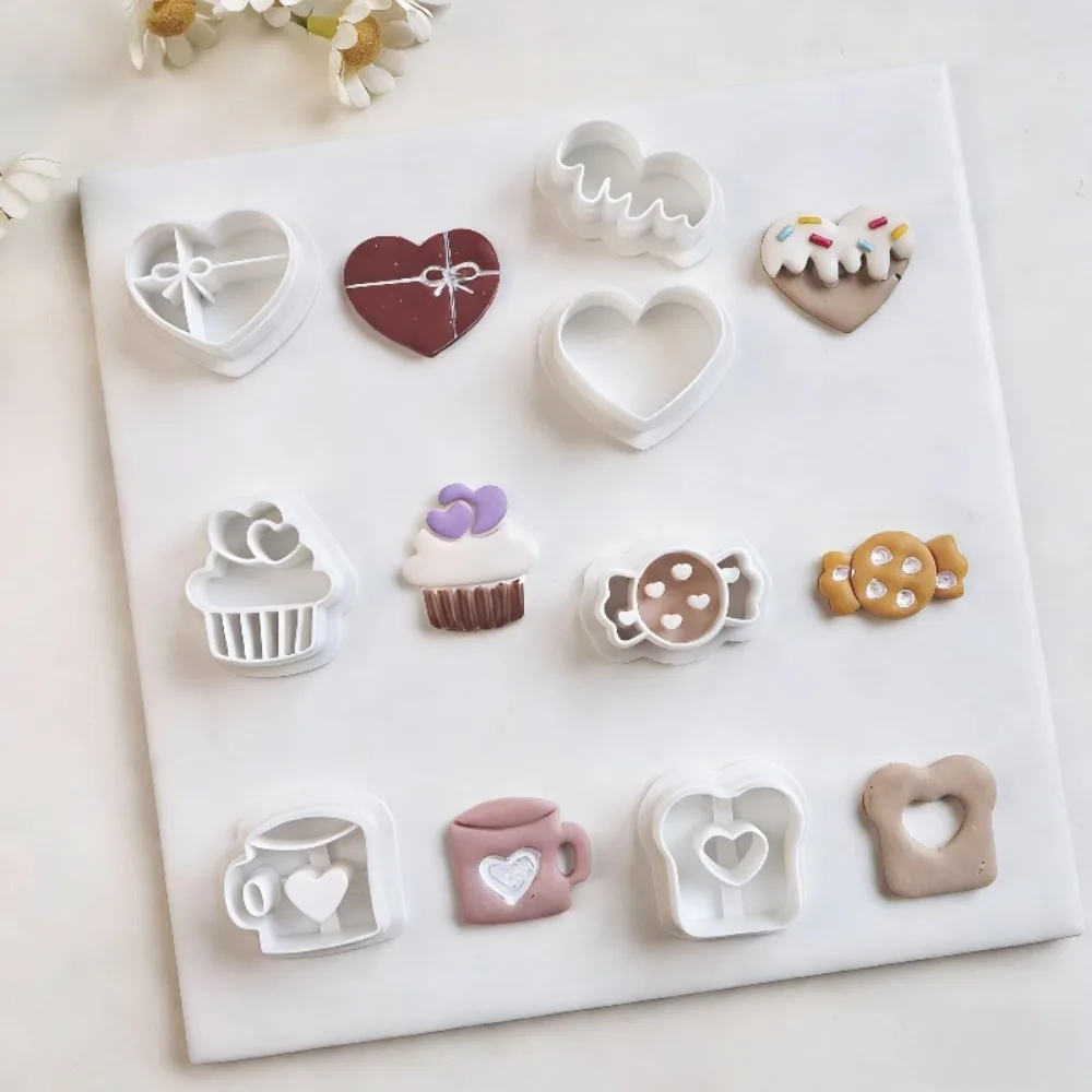 7Pcs Sweet Treats Polymer Clay Cutters Set  Heart/Cupcake/Coffee Mug Molds for Valentine's Earrings  Jewelry Making Tools view 4