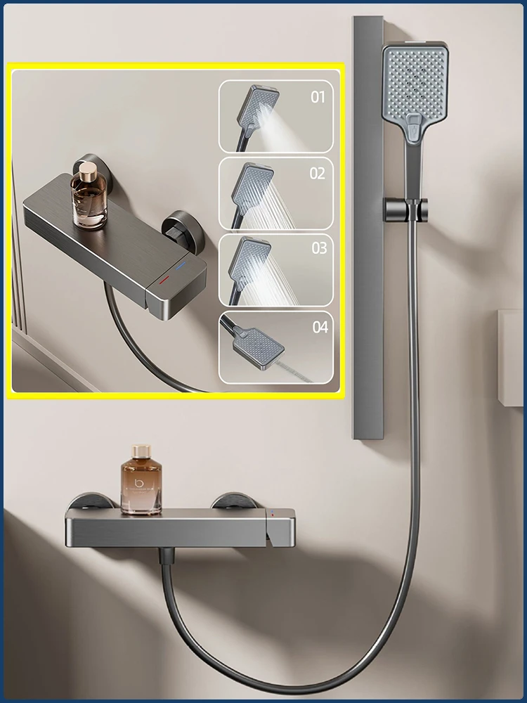 Grey Rainlfall Pressurized Bathroom Shower Set Wall Mounted Bathroom Shower Faucet Set Simple Single Function Shower System