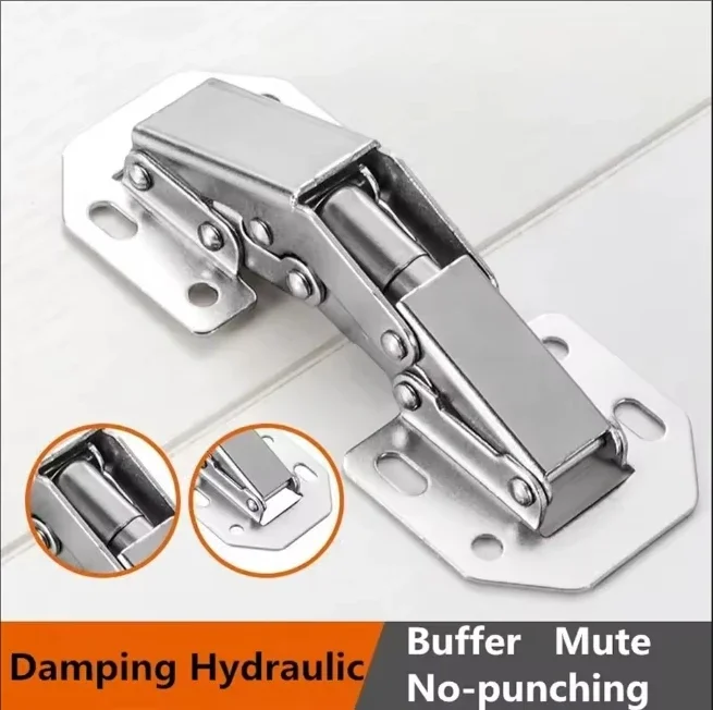 2/10PCS 90 Degree Steel Cabinet Hinges No-Drilling HoleHydraulic Buffer Hinge Kitchen Cabinet Cupboard Hinges Furniture Hardware