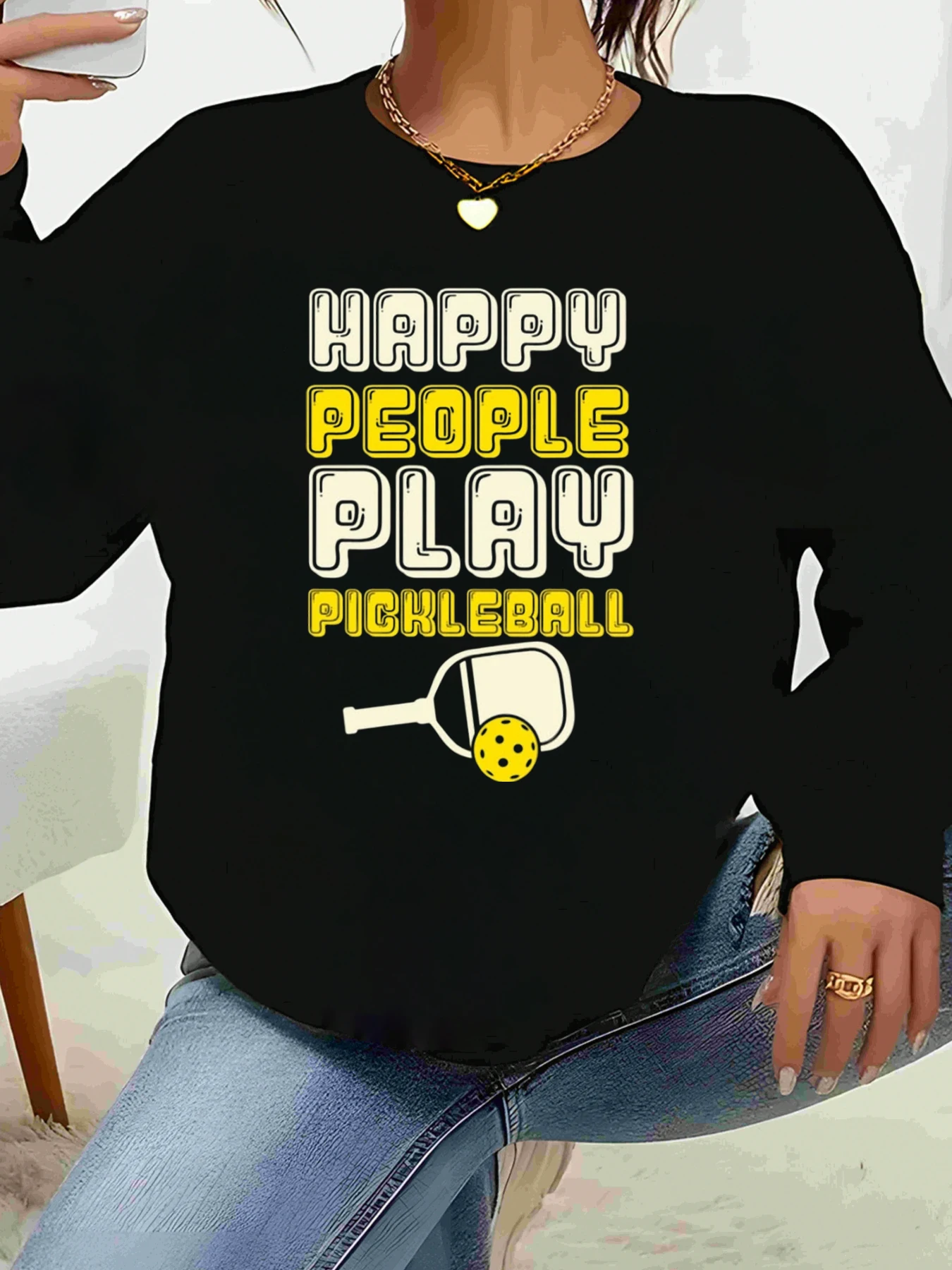 

Футболка с длинными рукавами с принтом «Счастливые люди играют в пиклбол», повседневная одежда для любителей пиклбола, женщин и девочек