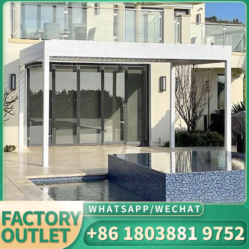 Hot Sale Outdoor Glass Pavilion Electric Louvers Modern Pergola Automatic Patio Gazebo