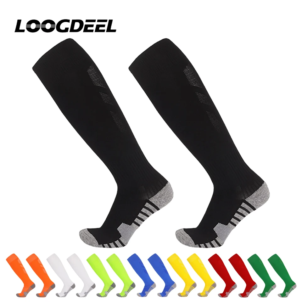 

Loogdeel, 1 пара, футбольные носки с махровой подошвой для взрослых, подростков и детей, дышащие, до колена, для тренировок, практичные спортивные носки