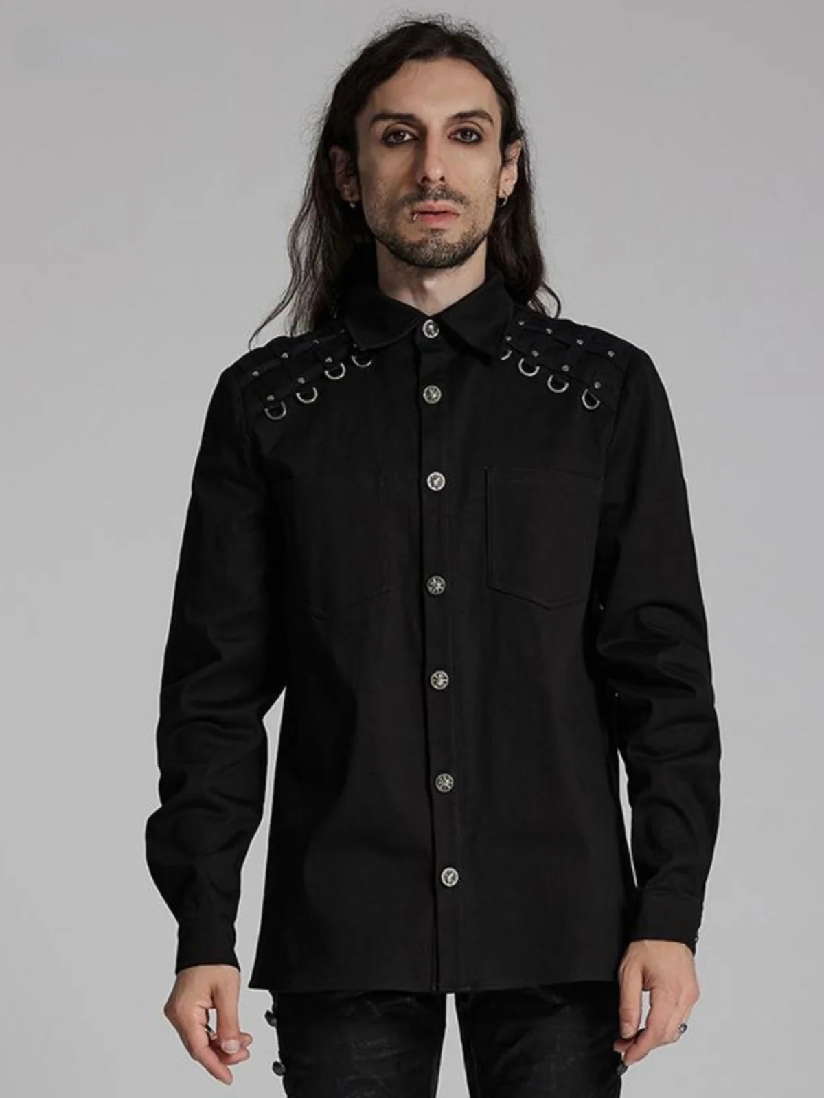 Punk Rave Men's Long Sleeve Shirt Jacket Stylish Heavy Work Design Punk Style Fashionable Top Cotton Polyester Blend