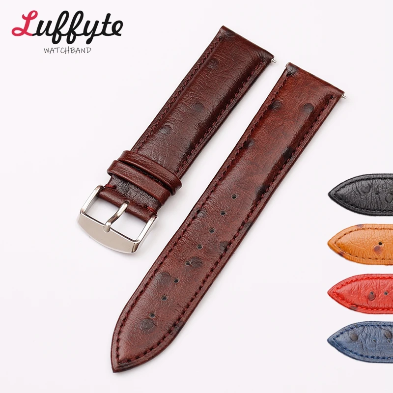 Ostrich Pattern Genuine Leather Watchbands 18mm 20mm 22mm Quick Release Smart Watch Straps Watch Accessories Bracelet