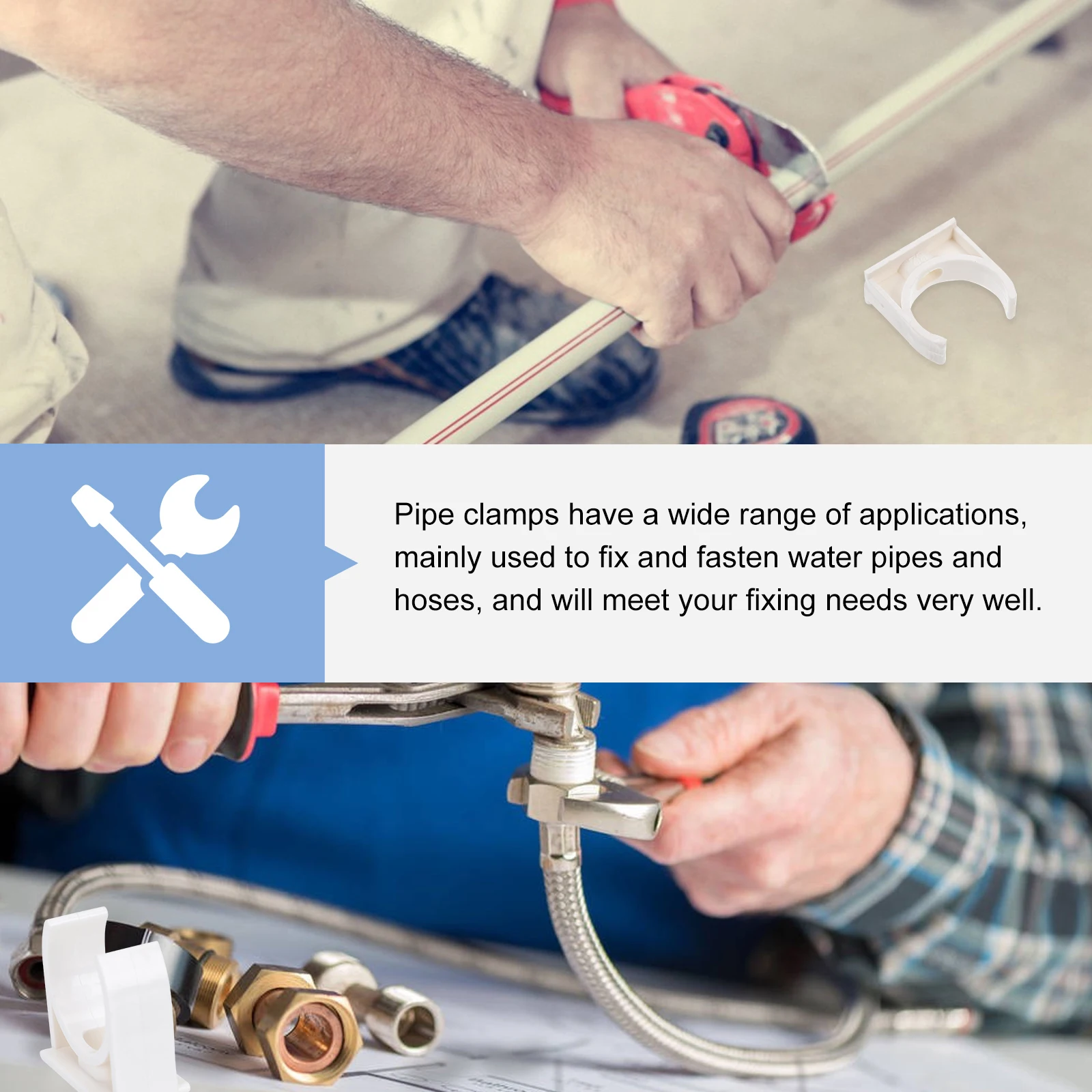 50pcs PVC Pipe Clamps U-Shaped 20mm Water Pipe Fixing Buckle Durable Wear Resistant Practical Mounting Hardware