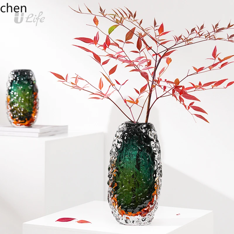 

YFY green glass vase ornament porch living room hydroponic flower arrangement high-end art decoration