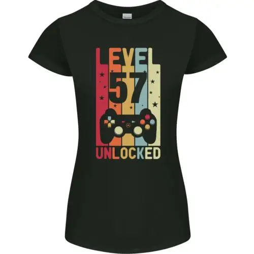 57th Birthday 57 Year Old Level Up Gamming Womens Petite Cut T-Shirt