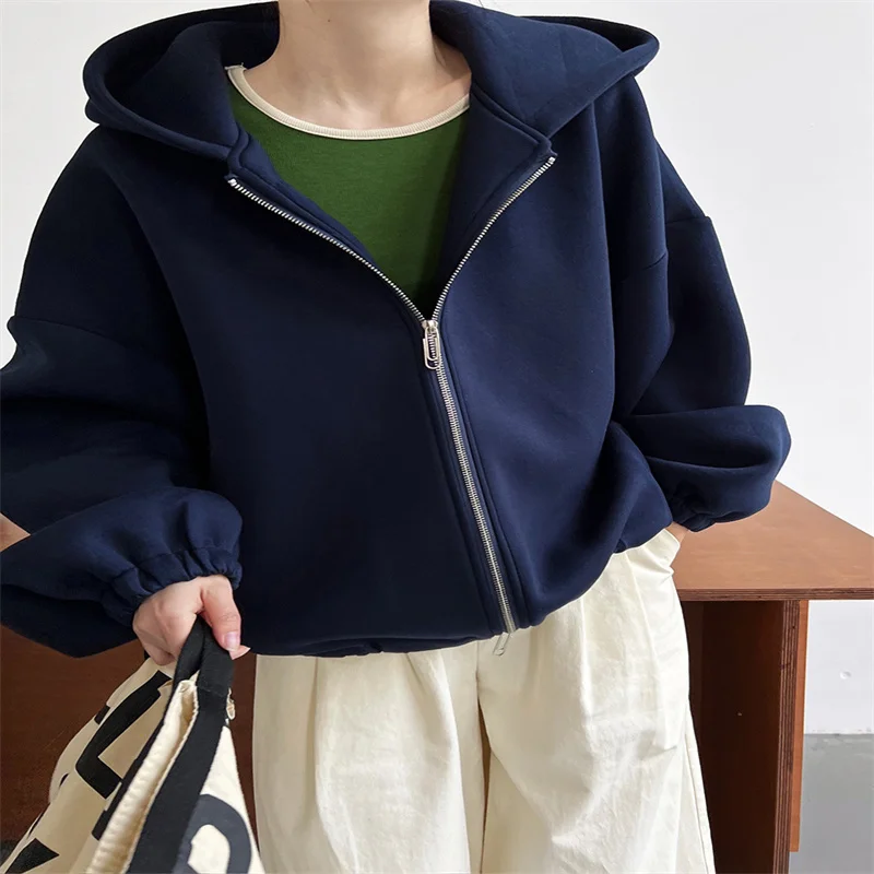 New Silhouette Design Hoodie Women's Coat Air Layer Lazy Space Cotton Hooded Cardigan Coat C76