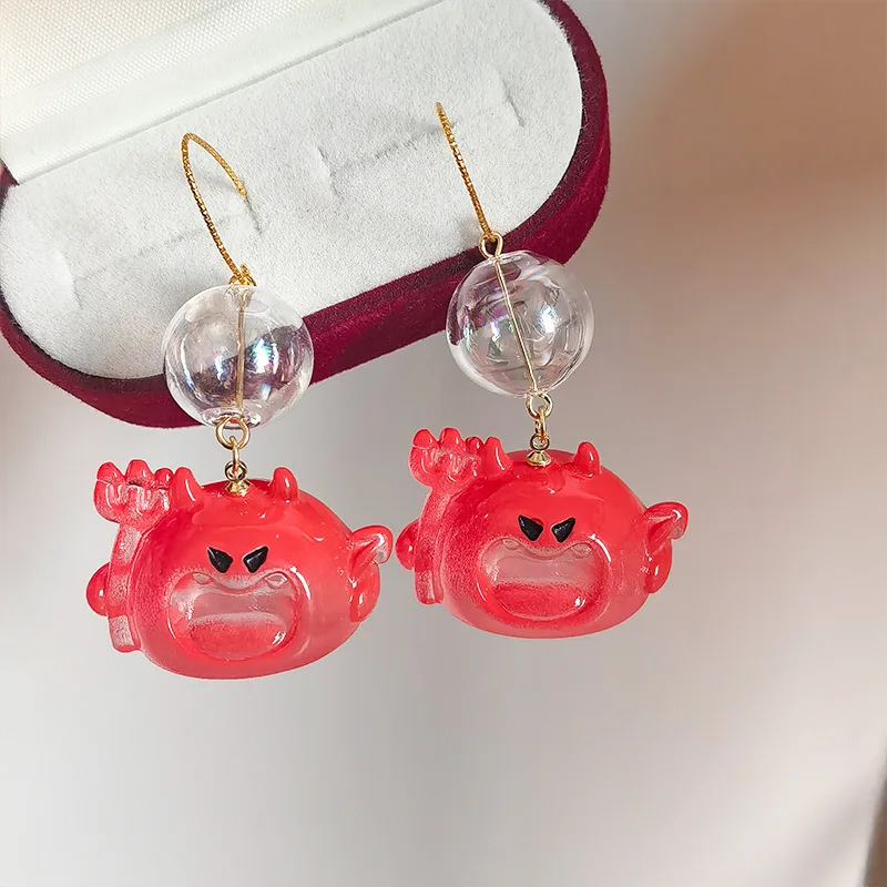 Europe and America Transparent Resin Bubble Red Stereoscopic Cute Expression Little Devil Earring UNISEX Punk Party Earrings