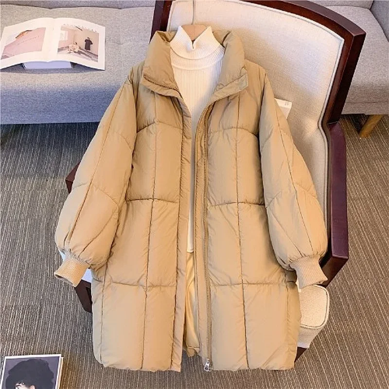 

Vintage Mid-length Parkas Winter Women Cotton Coat Loose Warm Windproof Jacket Long Sleeve Korea Dongdaemun Clothing Mujer New