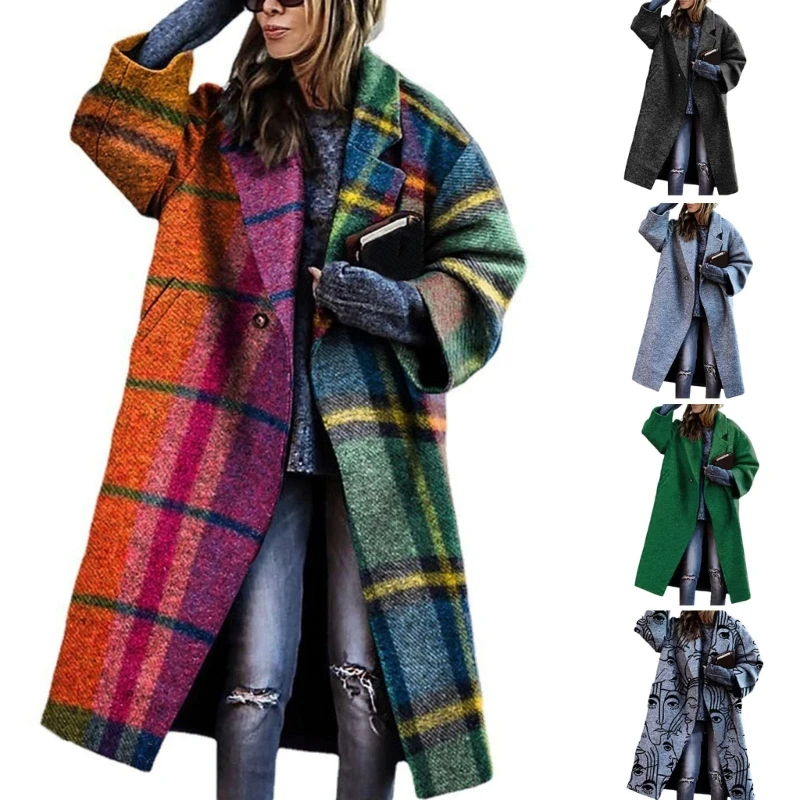 

Elegant Woolen Coat Winter Womens Vintage Windbreakers Loose Lapel Coat Dropship