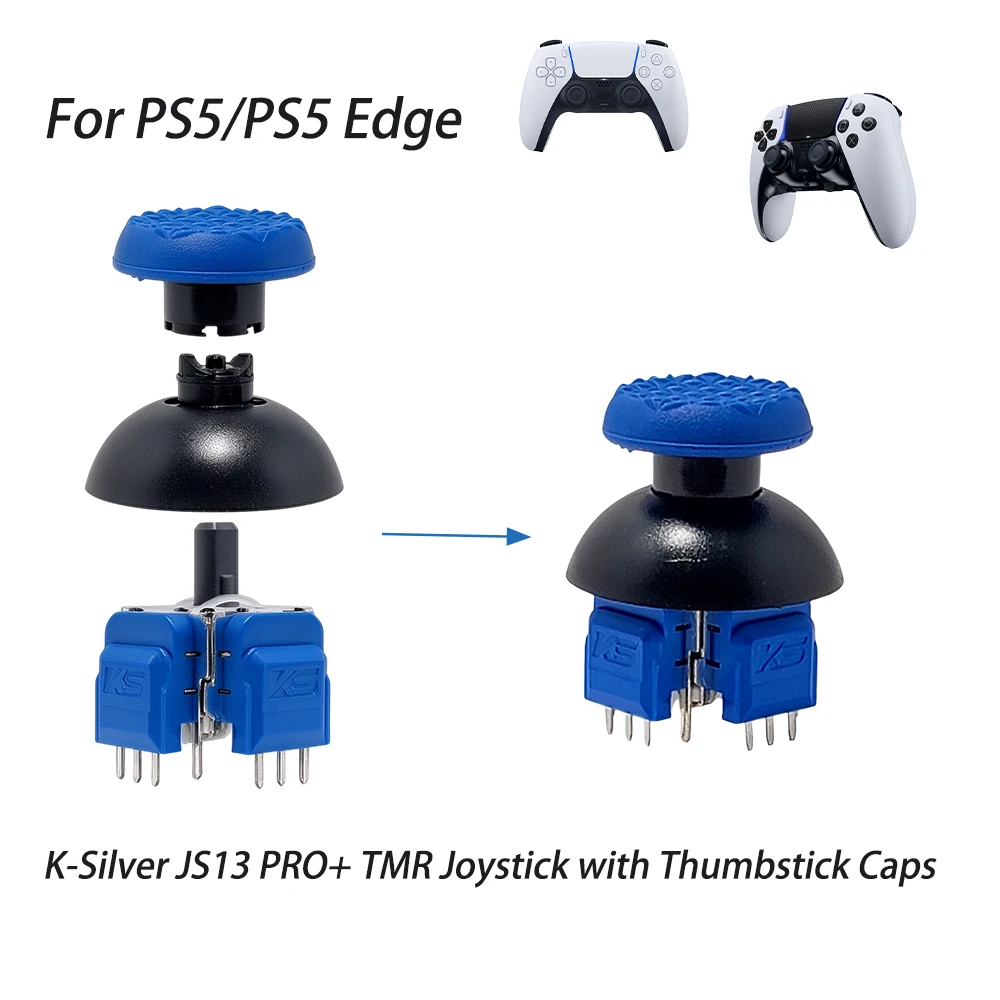 2pcs K-SILVER JS13 PRO+ Anti-Drift TMR Electromagnetic Joystick + Multiple Interchangeable Thumbstick Caps for PS4 PS5