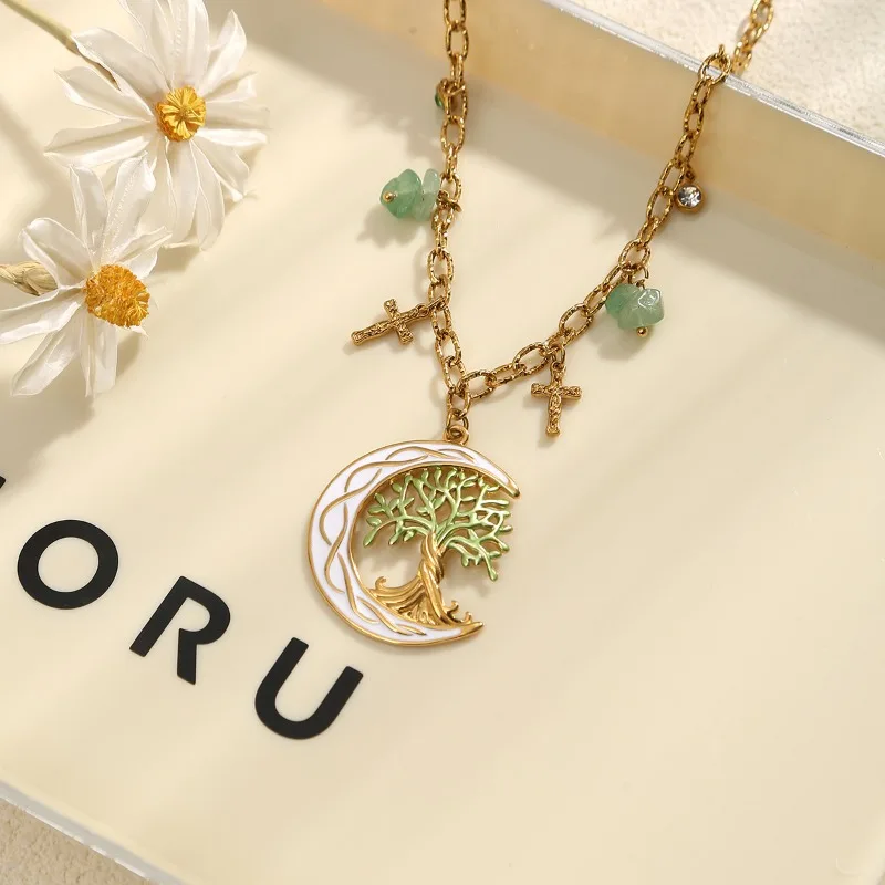 

Ювелирное изделие: Элитное дизайнерское колье, легкая роскошь, экономичное, из нержавеющей стали, с подвеской в виде лунного дерева, комплект украшений