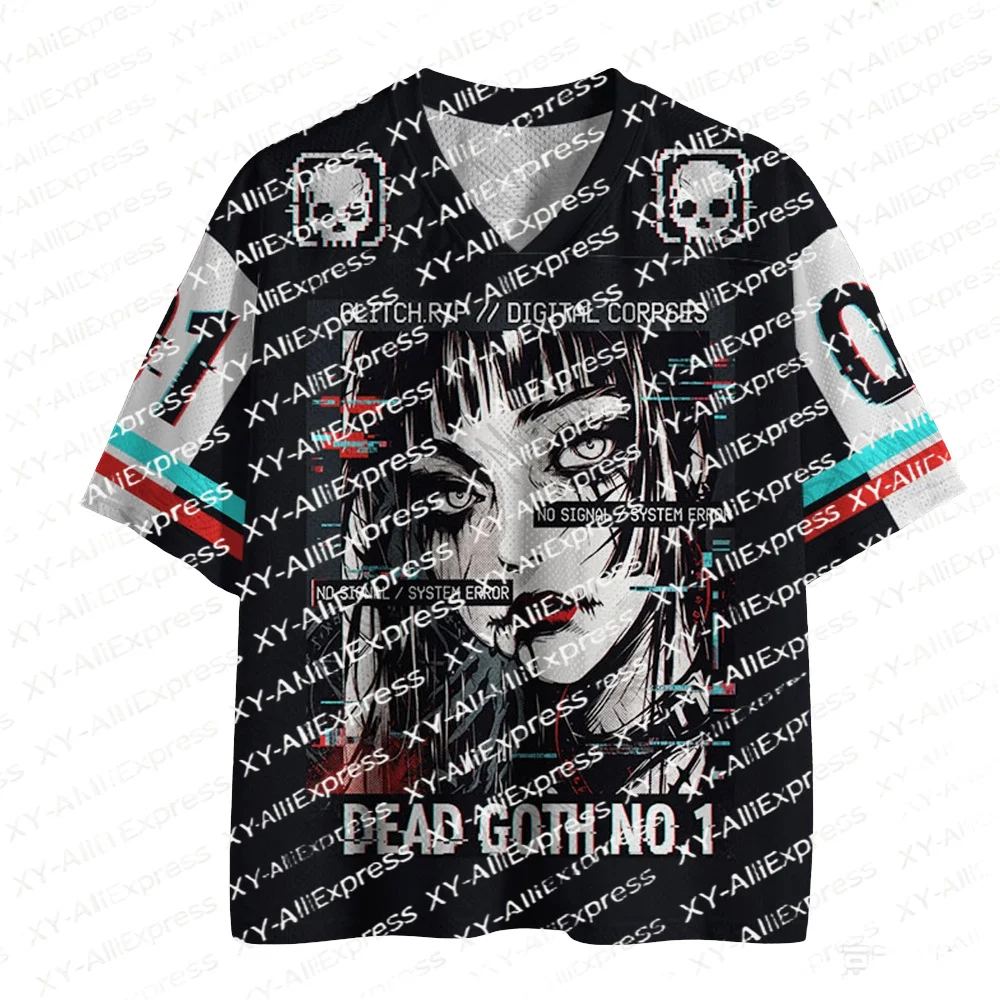 Pixel Distorted Portrait V-Neck Jersey Tee, Quick Dry Breathable Shirt Dark Digital Zine Fair Alternative Visual Creation Meetup