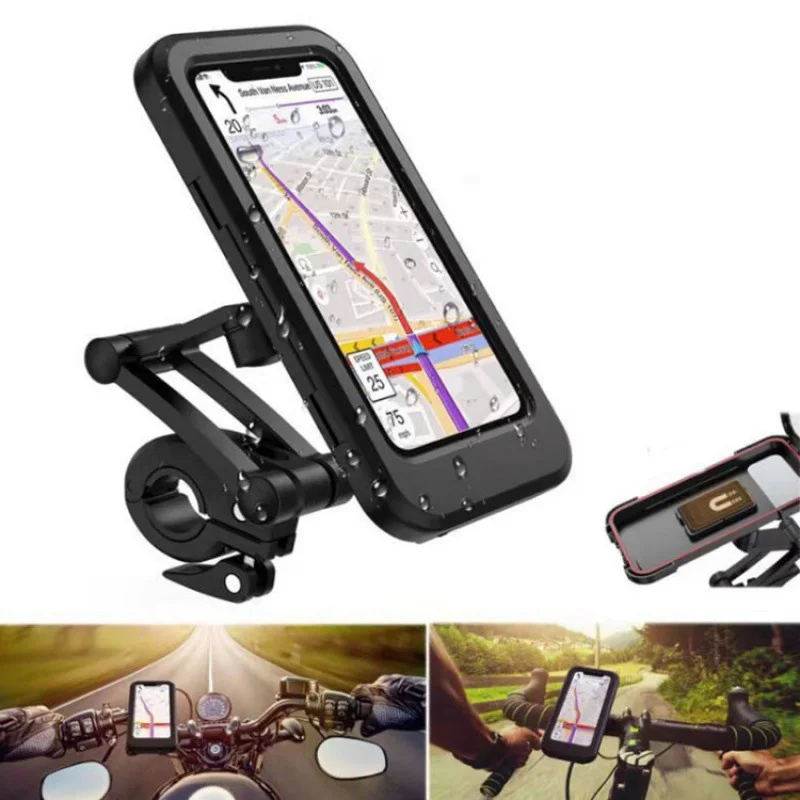 Waterproof Motorcycle Phone Holder Bicycle Phone Mount 360° Rotatable Adjustable Cell Phone Bracket Shockproof Navigation Stand