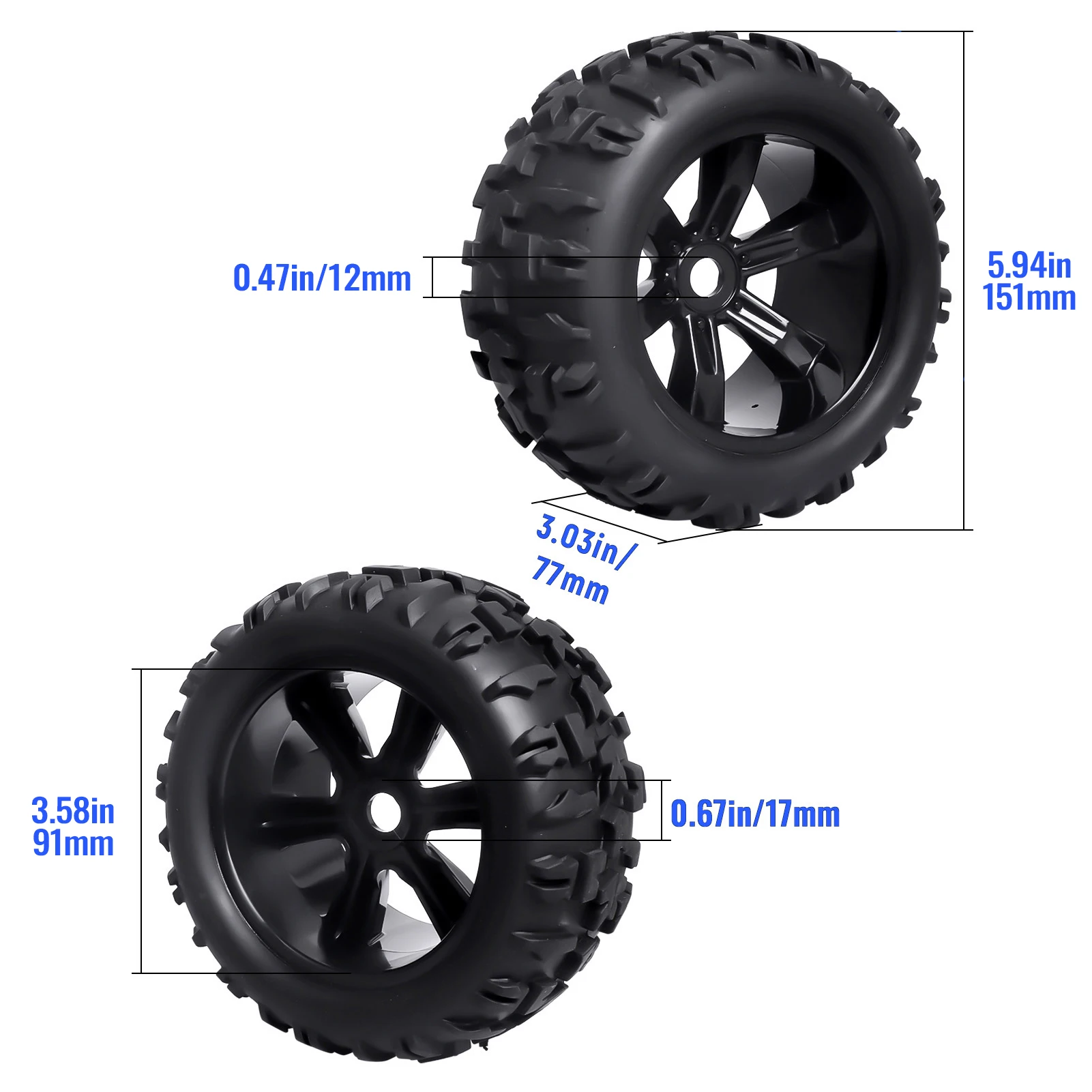HobbyPark Pre-Glued 17mm Hex RC Monster Tires and Wheels Wheels MT for 1/8 Traxxas Maxx Tmaxx E-Revo 3.3 Kraton Typhon 3S 4S 6S