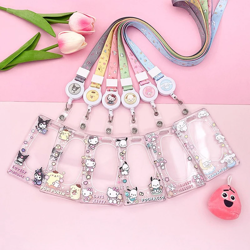 

Sanrio Kuromi My Melody Cartoon Card Holder Anime Cinnamoroll Pochacco Pompom Purin Cute Photo Student Meal Card Holder Lanyard