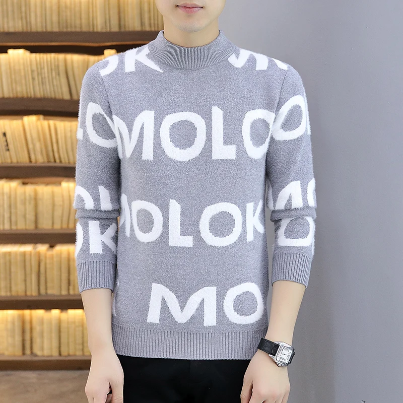 New Arrival Fashion Men\'s Sweater Letter Alphabet Patterned Round Collar Long Sleeve Mixed Color Slim Fit Korean Style Pullovers