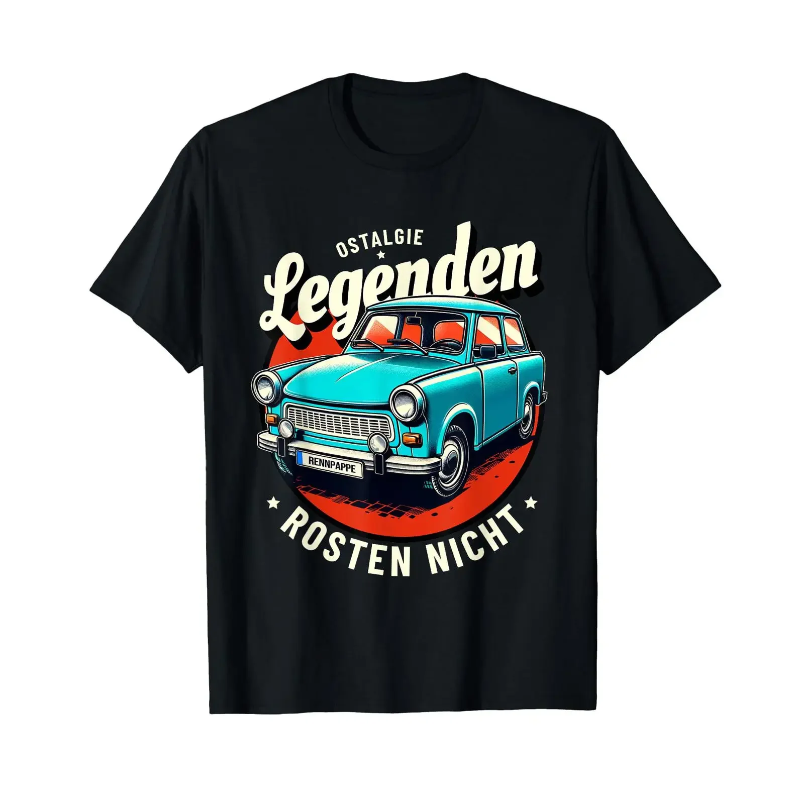 Trabi T Shirt with German Text Legenden rosten Nicht Oldtimer Classic vintage Washed fashion Stretched Slightly
