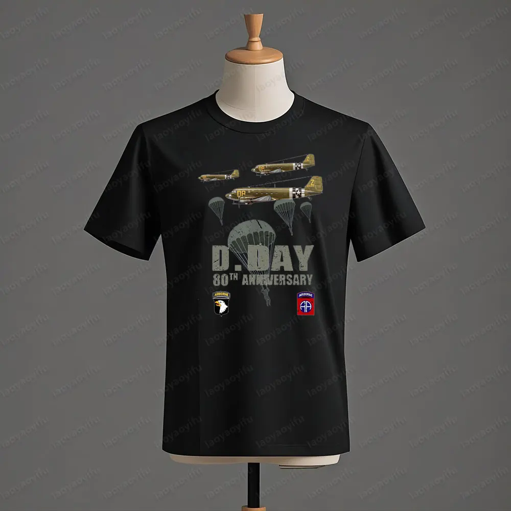 1944 D-Day Anniversary Normandy Funny Graphic Vintage Men's T-Shirt Men Crewneck Cotton Short Sleeve Summer Daily Life Tee Tops
