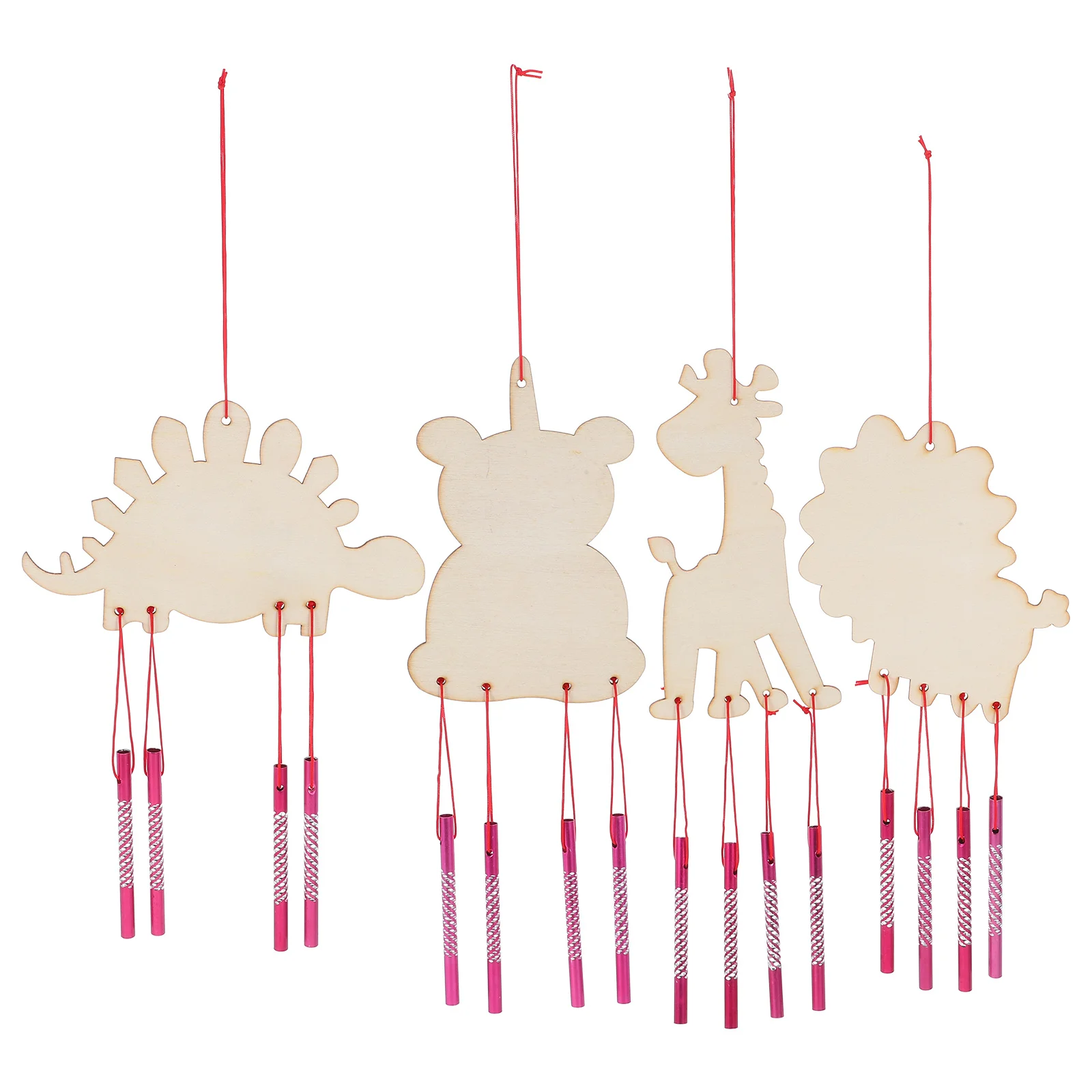 

4 set Creative Coloring Wind Chime Kit Unfinished Wooden Dinosaur Lion Bear Giraffe Cutouts Kids Diy Painting Crafts Preschool