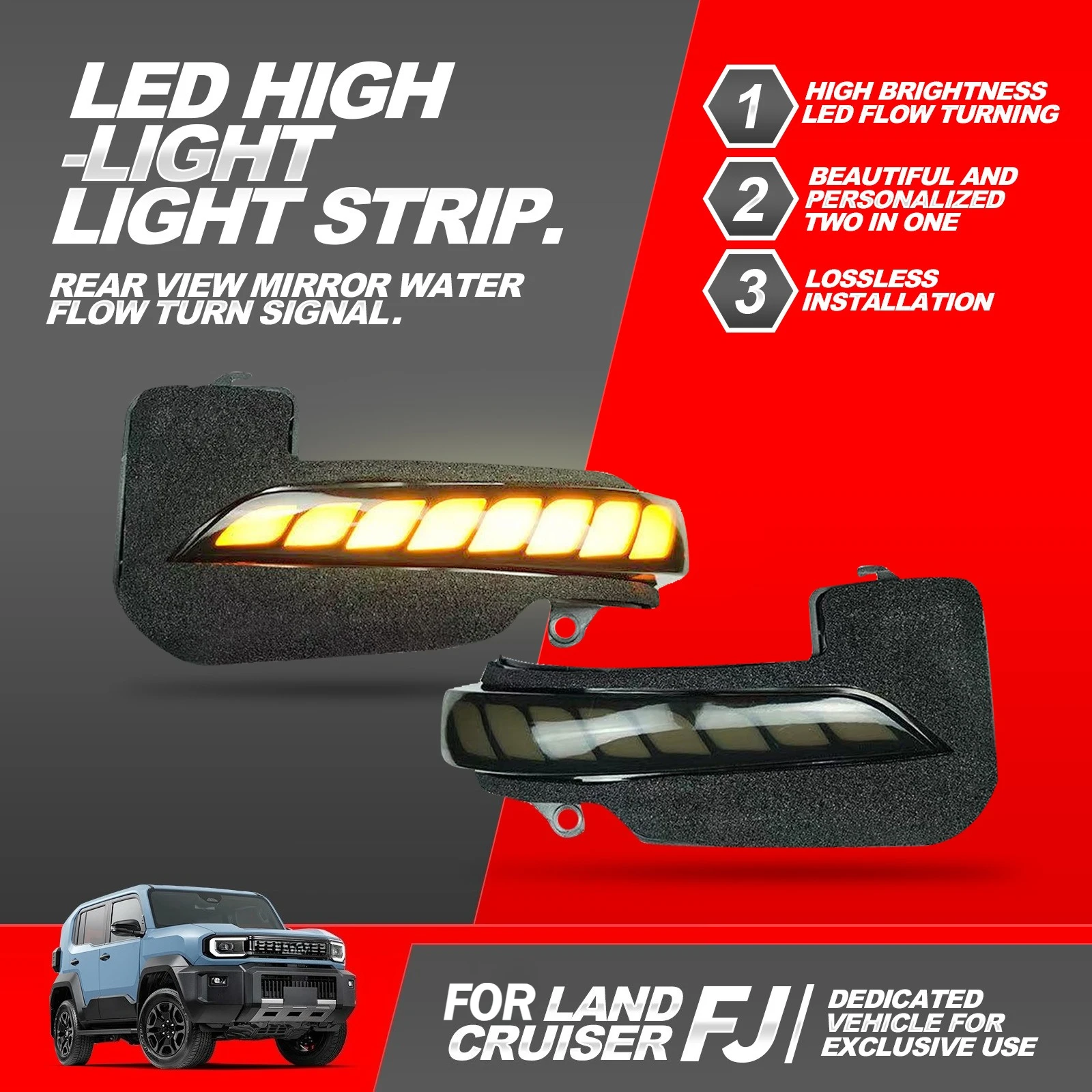 

Side Mirror Turn Signal Blinker For Toyota Land Cruiser FJ 2026 Car Rearview Mirror Led Yellow Flowing Turn Signal Modification