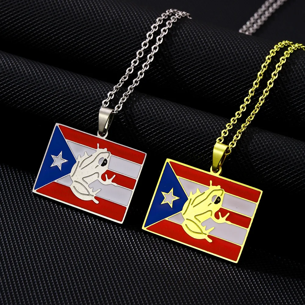 2024 New fashion stainless steel Puerto Rico Flag necklace for women and men couples ethnic style accessory collarbone chain ann