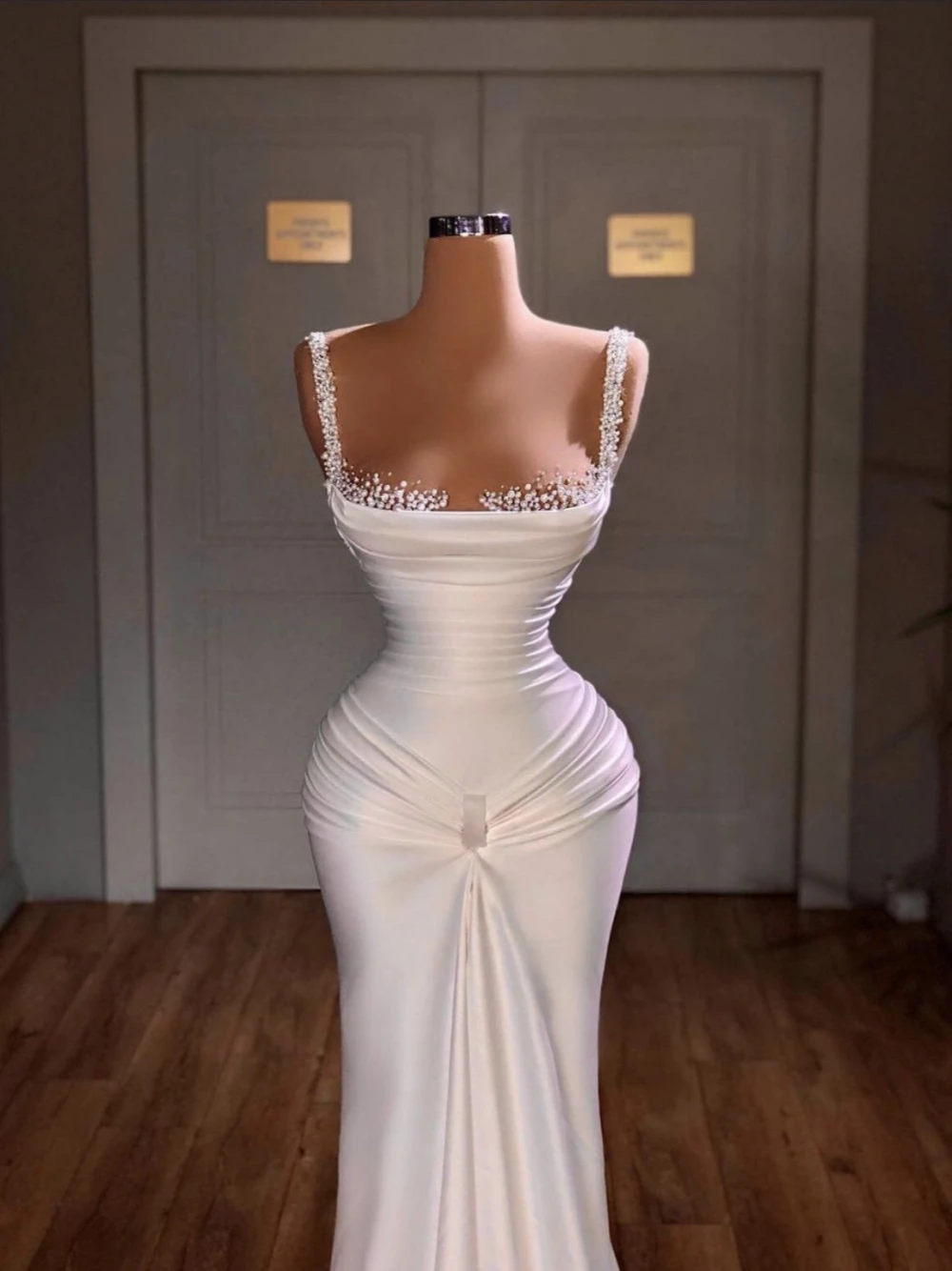 Vestido De Novia clásico con cuello cuadrado, vestido De Novia romántico con perlas, elegante, satén, largo hasta el suelo