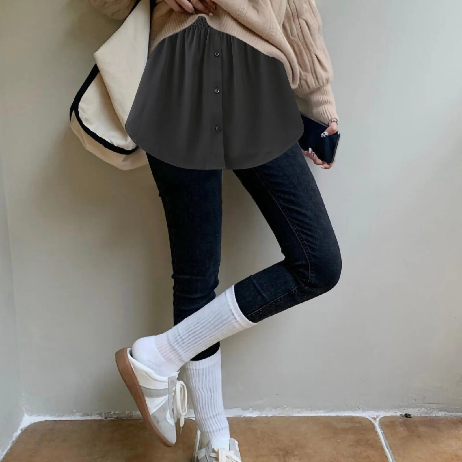 

Women Fake Shirt Short Skirts Detachable Underskirt Irregular Hem Extender Mini Skirt Versatile Bottoming Elastic High Waist Hem
