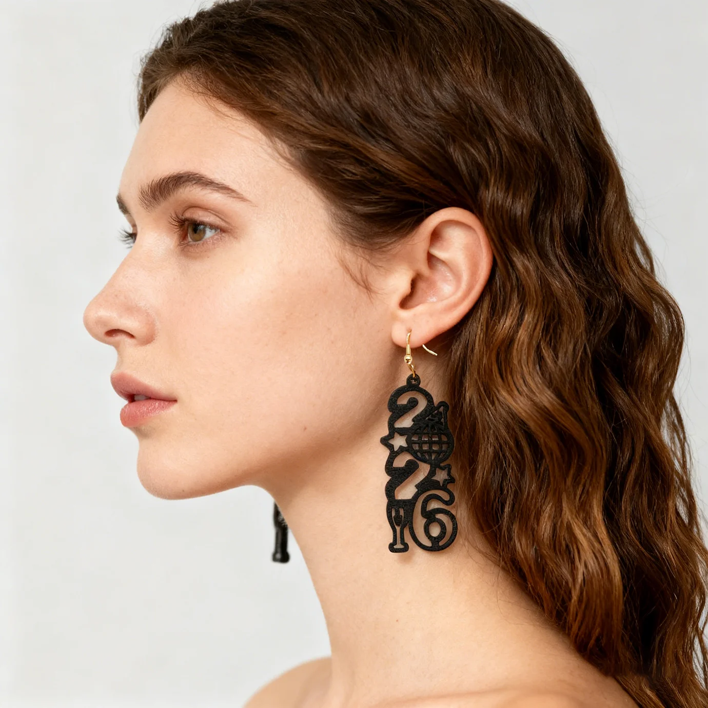 6-Pair Set 2026 Digital Creative Earrings Set Heart-Shaped New Year Festival Decoration Personalized Girls' Earrings
