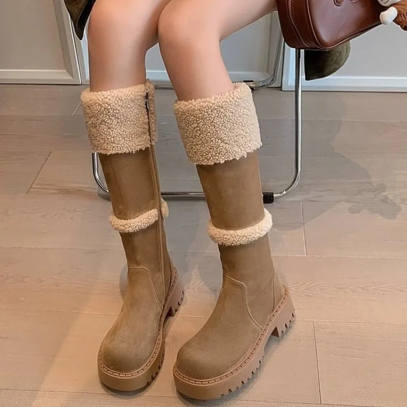 Fashion Platform Boots for Women Thickened Lamb Wool Long Tube Snow Boots New Winter Anti-slip Warm Plush Cotton Shoes High Boot