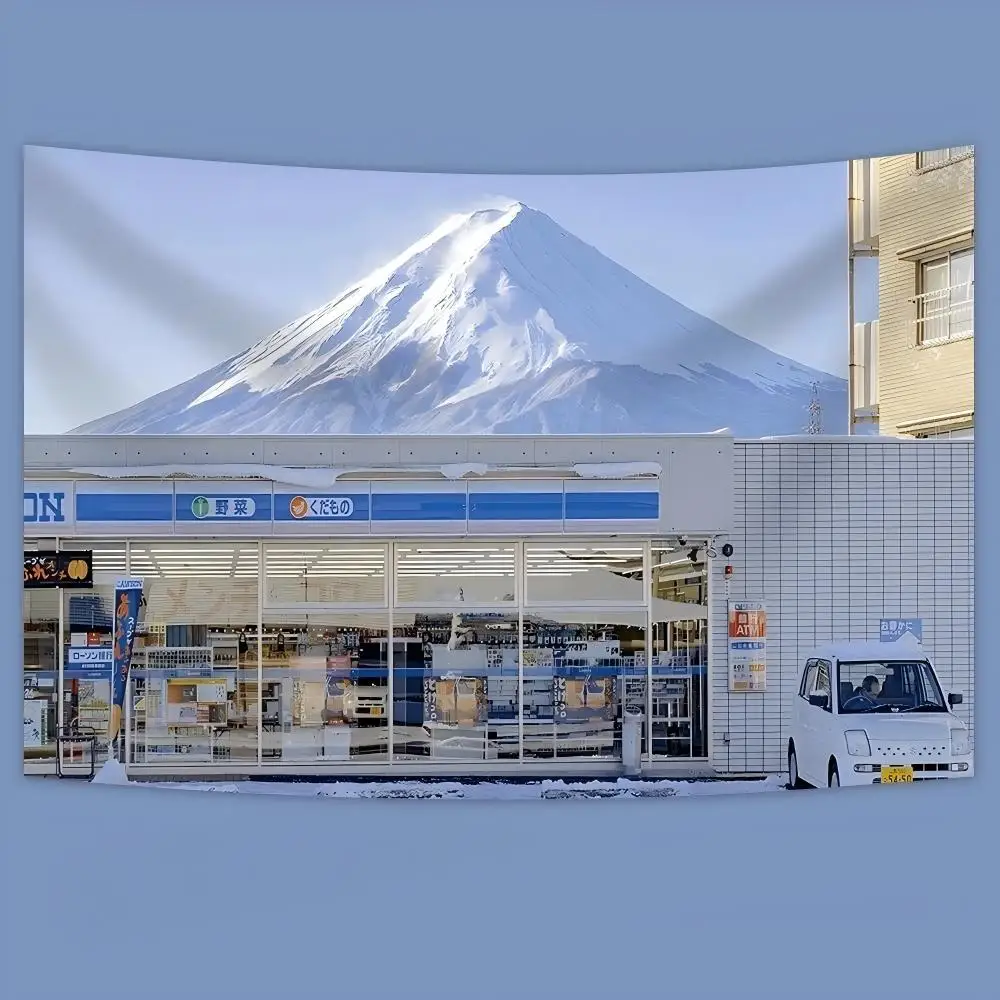 VIKAMA Mount Fuji Japanese Street Scene Tapestry Living Room Sofa Backdrop Wall Decoration Crafting Aesthetic Spaces