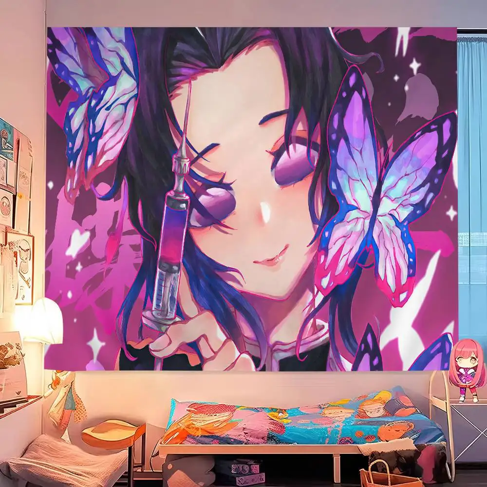 Kochou Shinobu Demon Slayer Anime Tapestry Hanging Tarot Hippie Wall Rugs Dorm Wall Hanging Sheets