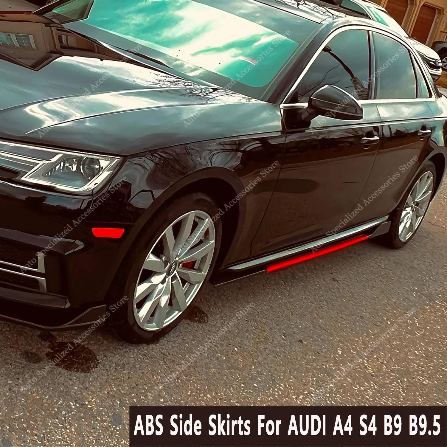 Gloss Black ABS Side Skirts Extension Rocker Panels Lip Side Splitters For AUDI A4 S4 A5 S5 B9 B9.5 TFSI TDI 2016-2024 Tuning