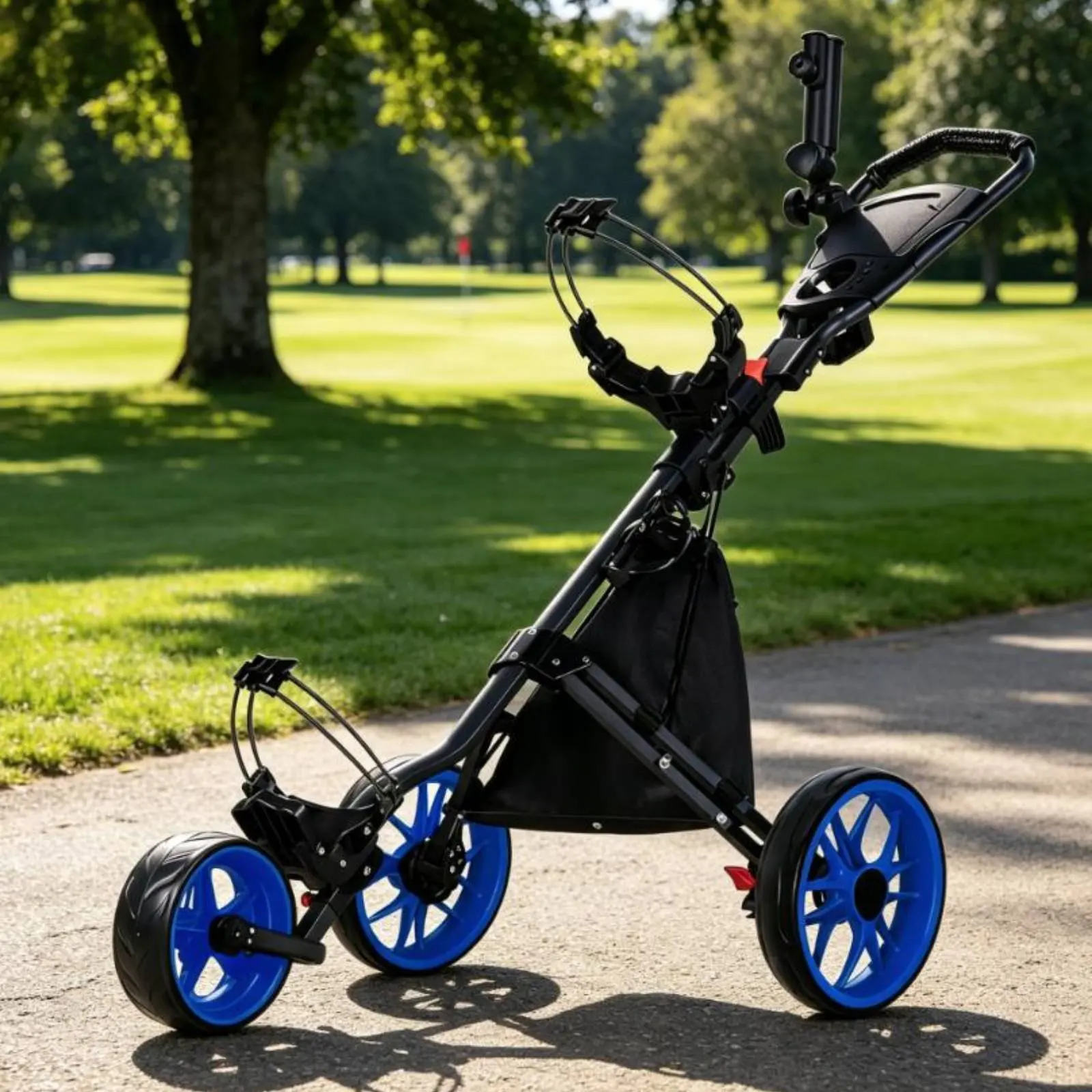 

3 Wheel Golf Push Trolley Foldable 3 Wheel Golf Trolley Sports Equipment Easy to Fold Portable for Golfers, Driving Range