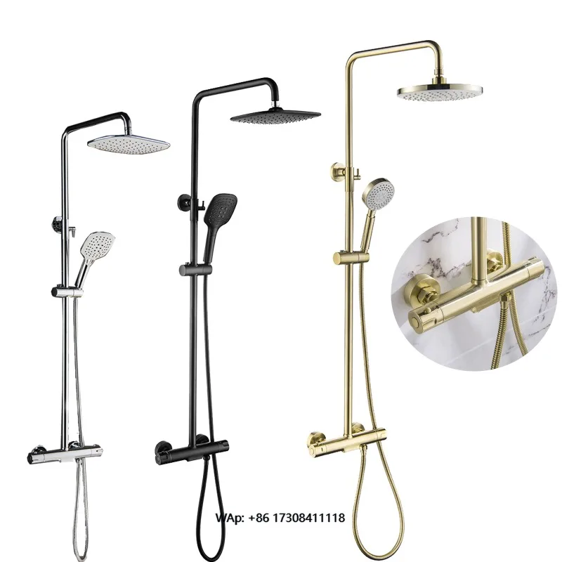 

Brushed gold shower set Thermostatic black shower mixer set Bathroom shower faucet