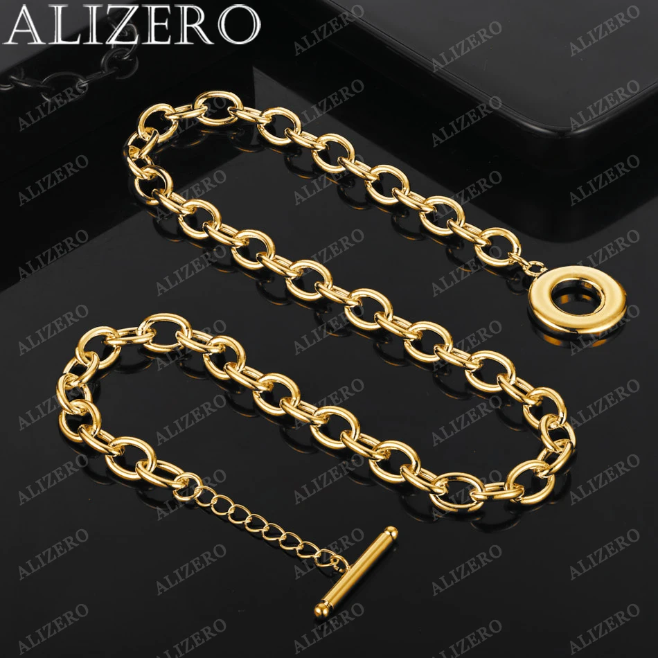 

ALIZERO 925 Sterling Silver 18K Gold Plated TO Buckle Link Chain Necklace For Women Men Fashion Accessories Jewelry Long 47cm