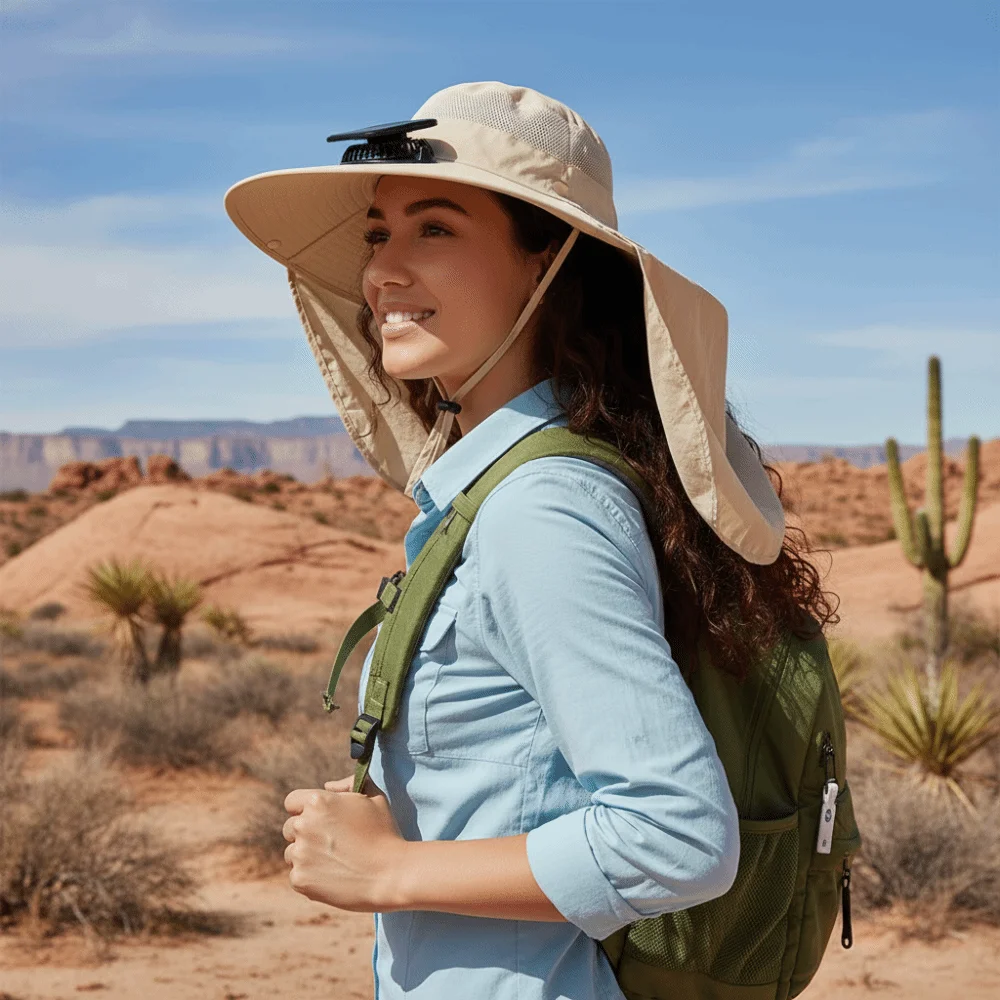 

Подарочная шляпа с вентилятором и защитой от солнца UPF50+ с накидкой, водонепроницаемая, с широкими полями, регулируемая, для рыбалки, летняя