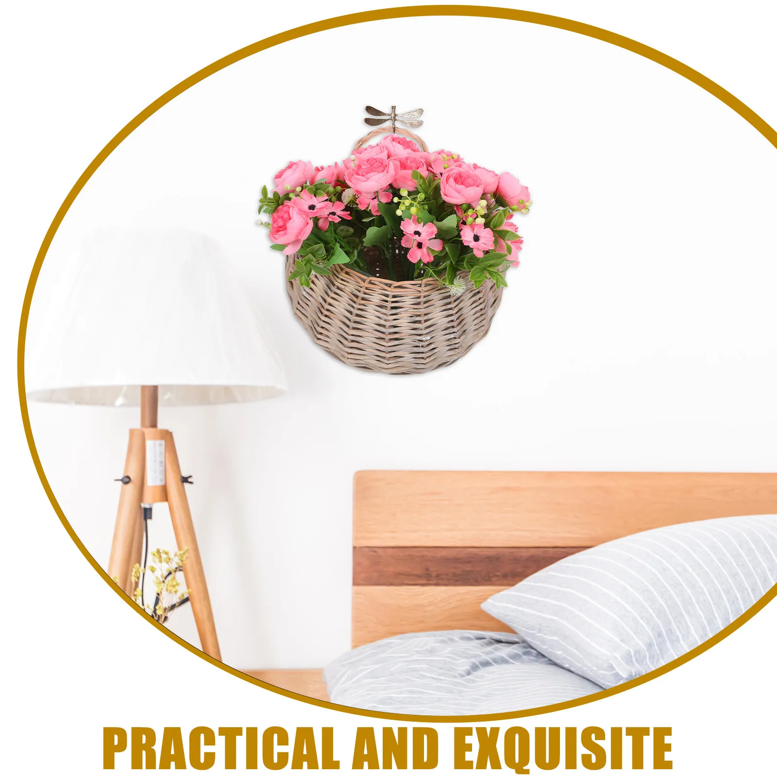 Handwoven Wall Basket Rustic Front Door Hanging Basket Plastic Liner Flower Vegetable Fruit Storage Decorative Planter Organizer