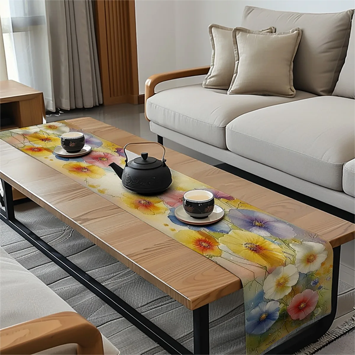 decor table runner Floral Poppy Watercolor Style Table Flag for wedding,Restaurant,Holiday Gathering New Year,Birthdays