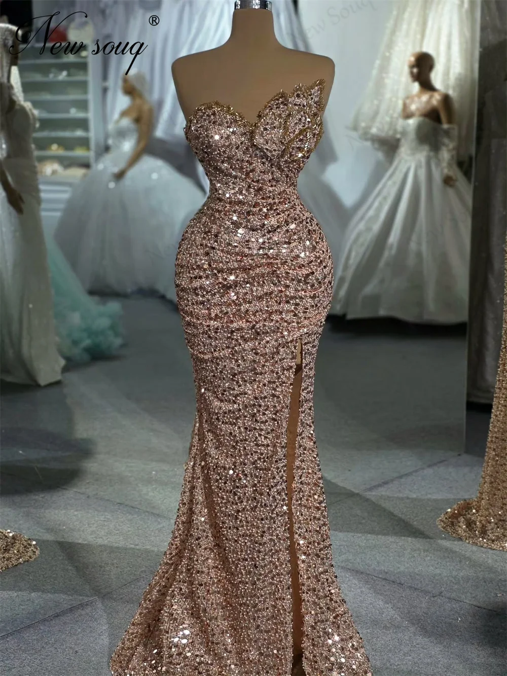 

2026 Вечерние платья без бретелек с блестками, элегантные платья русалки с бисером для дня рождения, коктейльные платья Dubai Vestidos De Cóctel по индивидуальному заказу