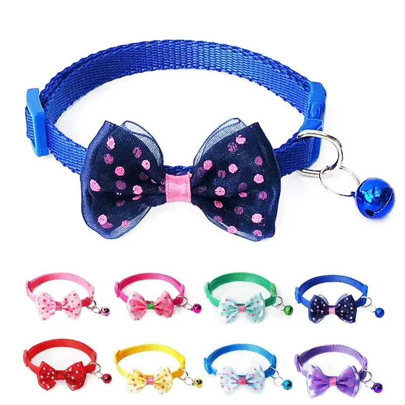 1PC Adjustable Cat Collars Cute Bow Tie with Bell Safetay Identification Collars for Puppy Dogs, Kitten Pets Pet Accessories